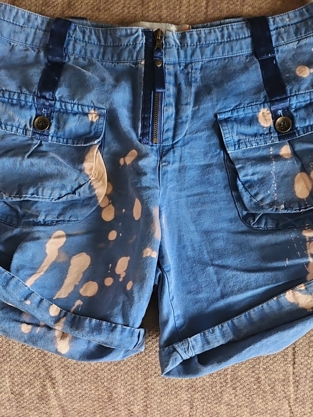 Blue Tie-Dye Cotton Cargo Shorts